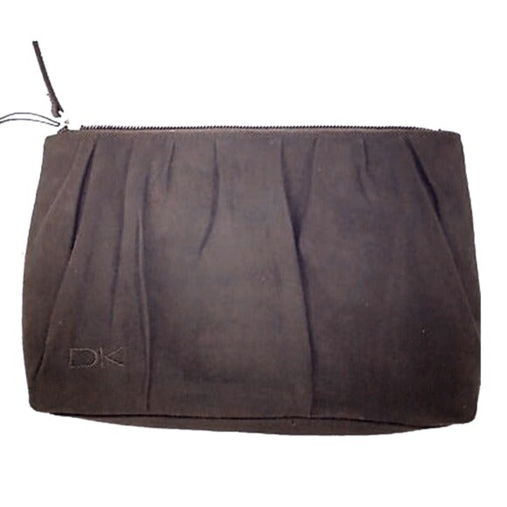 DKNY Clutch‎ Wristlet Pouch Black Sueded Pleated Cosmetic Bag Womens Size Small